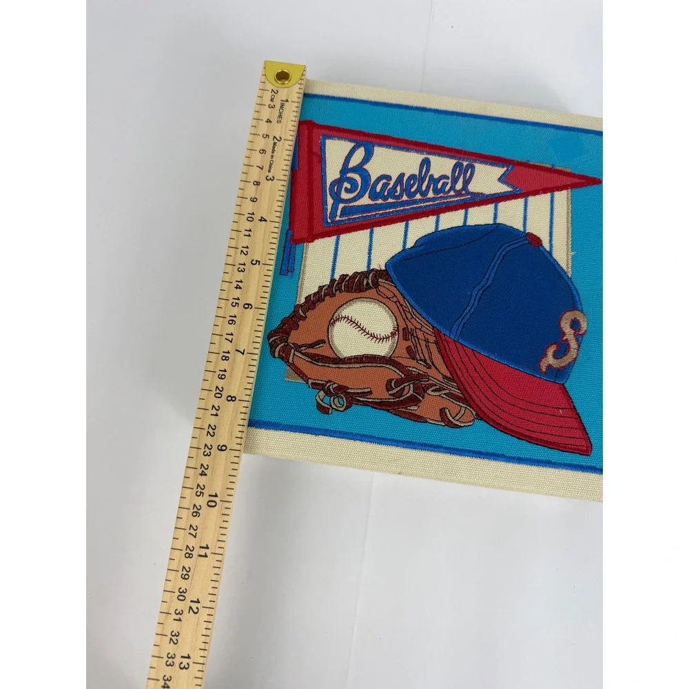 Vintage‎ Baseball Embroidered Canvas Wall Art Sports Decor Pennant Hat Glove